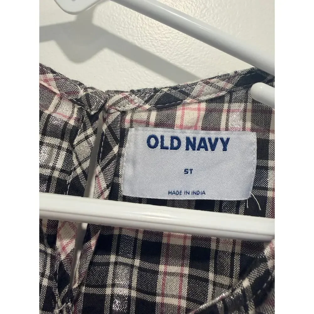 Old Navy Toddler Girl Metallic Plaid Puff Sleeve Peplum Top